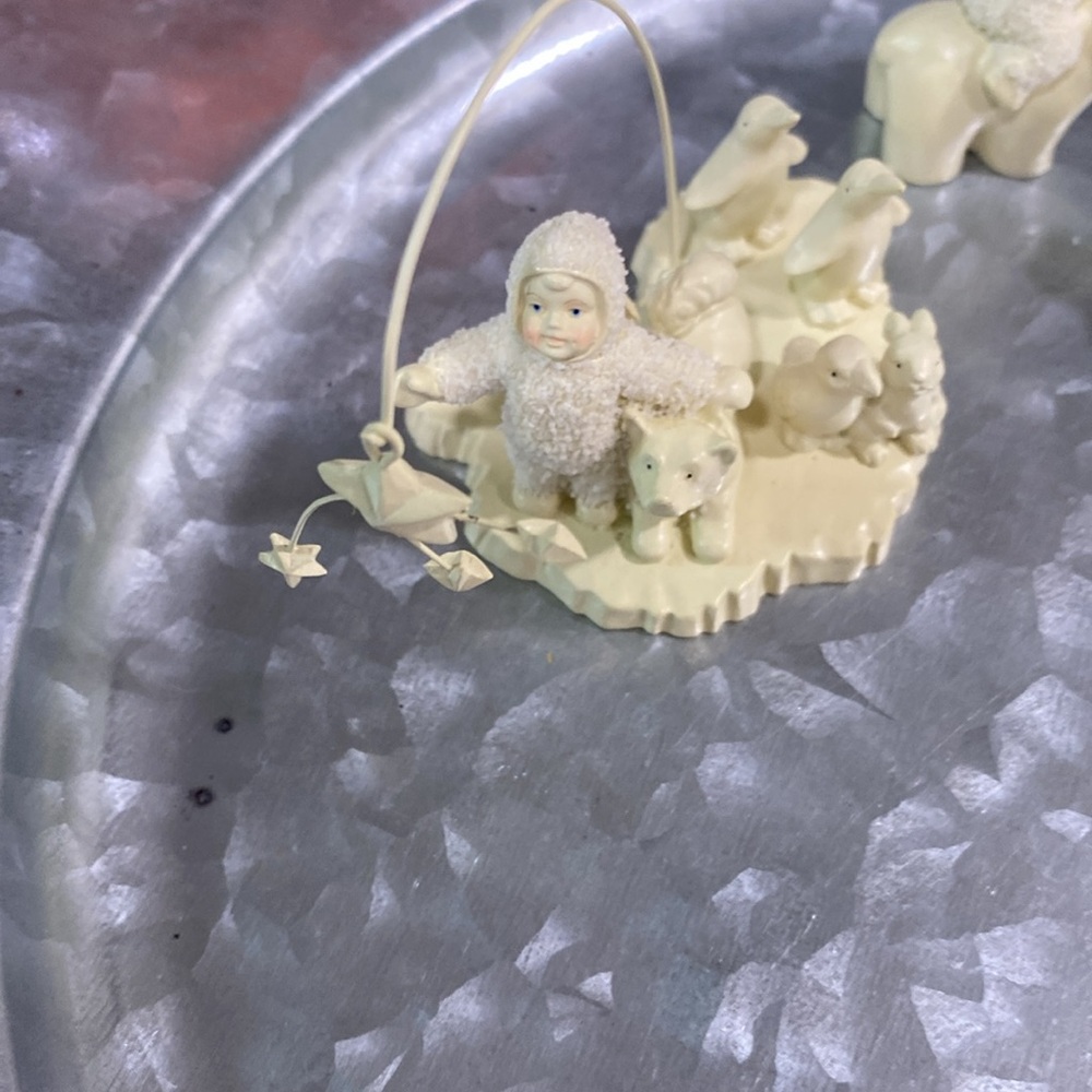 Vintage 90s Dept 56 Snowbabies Miniatures Pewter 2 Pc Bundle In Box - Picture 2 of 16